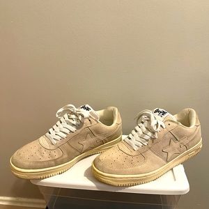 Beige Authentic Bathing Ape Suede tennis shoes, size 10.
